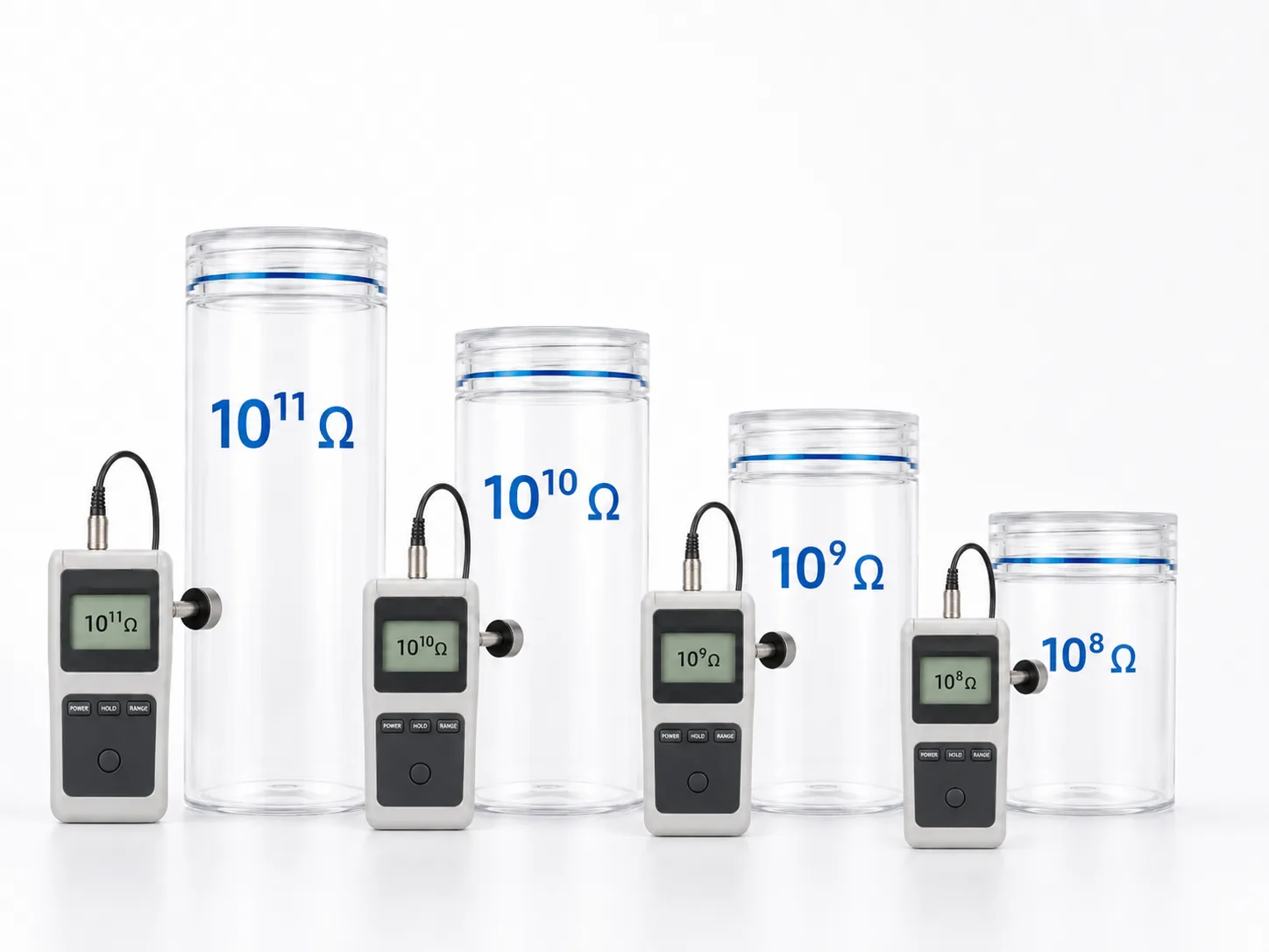 Transparent container and surface-resistance tester evaluating antistatic performance