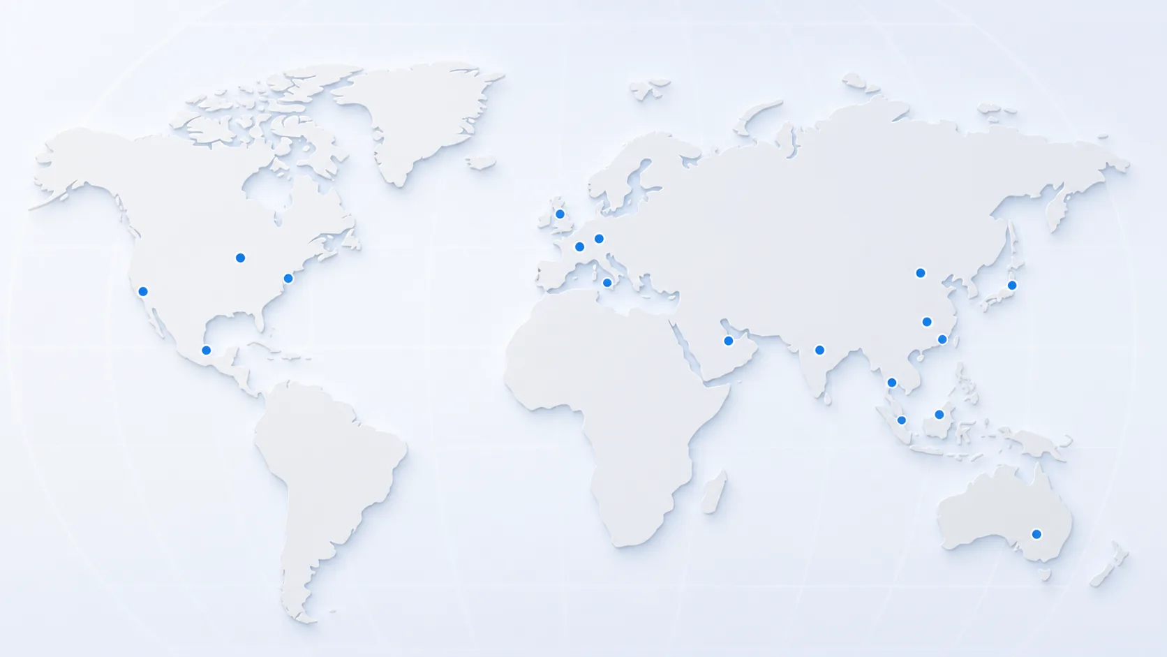 International map with blue sales location markers